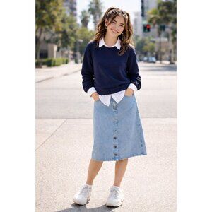 Union Bay Denim Midi Skirt Sz 16 Light Wash Y2K 2000s‎ True Vintage Modest
